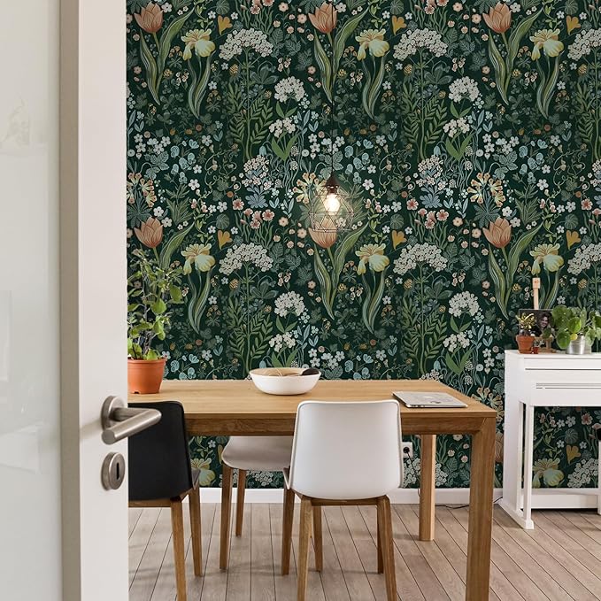 Peel and Stick Wallpaper Vintage Wall Paper Green Floral Contact Paper Removable Wallpaper 17.3"x78.7" Leaf Flower Self Adhesive for Bedroom Drawer Decor Vinyl Rolls