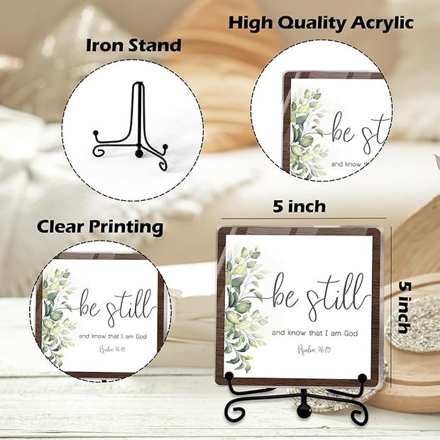 Modern Farmhouse Decor, Home Decor For Living Room, Boho Chic Aesthetic Shelf Decorations, Christian Be Still Acrylic Sign, Farmhouse Entryway Tv Stand Fireplace Coffee Table Decoration (11)