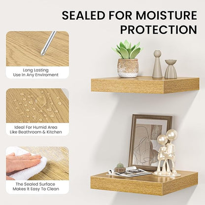 31.5 Inch Floating Shelves for Wall, Wooden Wall Mounted Display Shelves with Invisible Brackets for Living Room, Bedroom, Bathroom, Kitchen Decor and Storage, Set of 2, Oak