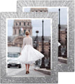 8.5x11 Glass Picture Frame Set of 2, Glitter Photo Frame for Tabletop or Wall Display, Spaekle 8.5 by 11 Silver Wedding Frame