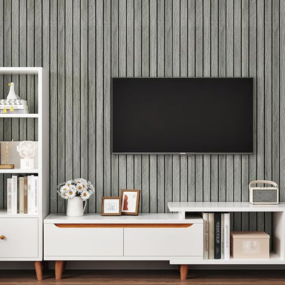 Grey Wood Wall Slat Panels Peel and Stick 3D Fluted Wood Panels for Interior Wall Decor 120" x 12" Self Adhesive Acoustic Wooden Paneling for Bedroom Living Room TV Backgroud Kitchen