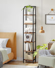 Bookshelf Narrow Bookcase, Tall Storage Rack with Steel Frame, Display Standing Shelf Unit, Skinny Book Shelf for Study Living Room Home Office, Industrial Style, 6-Tier Rustic Brown BC56001B