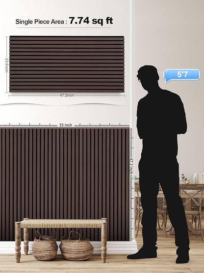 Mollywell Wood Panels for Wall, Time-Saving Installation, Versatile Wood Slat Wall Decor, Enhanced Acoustic & Sound Proof Fluted Design for Home & Office, 2 Pcs Dark Walnut, 47.2x23.6 Inch