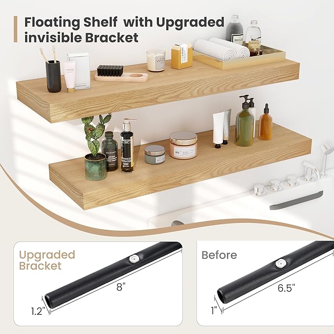 Heimlove 12 Inch Deep Floating Shelves, 48 x 12 inches Long Wall Shelf, Large Display Shelf & Storage Shelf, Rustic Wood Wall Shelves for Fireplace Mantel, Set of 2(Oak)