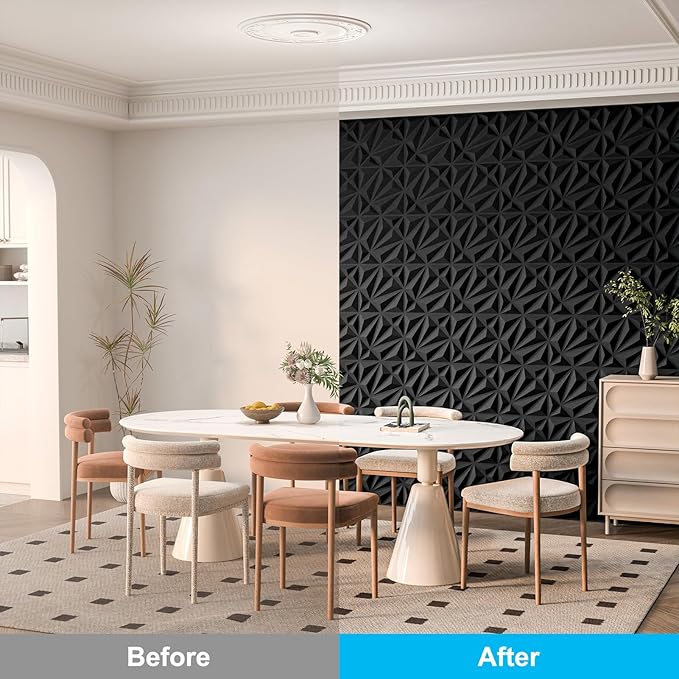 Art3d 33-Pack 3D Wall Panel for Interior Wall Décor, Diamond Textured PVC Accent Wall Paneling for Living Room Bedroom Office TV Wall Background, 11.8"x11.8" Cover 32.Sq.Ft., Black