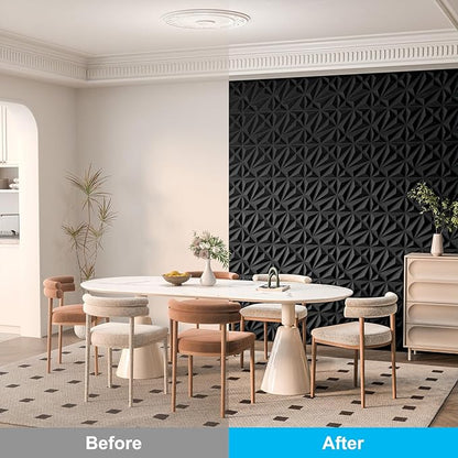 Art3d 33-Pack 3D Wall Panel for Interior Wall Décor, Diamond Textured PVC Accent Wall Paneling for Living Room Bedroom Office TV Wall Background, 11.8"x11.8" Cover 32.Sq.Ft., Black