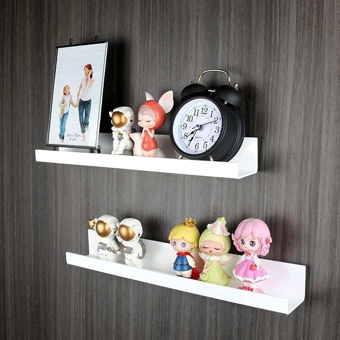 evron Acrylic Floating Shelves – 2-Pack White Wall Shelf for Bathroom, Bedroom, or Kitchen – Easy Installation with Adhesive (No-Drill) or Screws (Drill Required) – 13.8