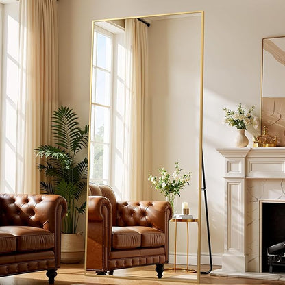 BEAUTYPEAK 86"x40" Rectangle Full Body Floor Mirrors, Full Length Mirror with Stand, Large Gold Mirror for Bedroom, Dressing Room, Leaning, Standing or Hanging Horizontally/Vertically