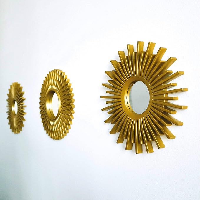 BONNYCO Gold Mirrors for Wall Pack of 3, Round Wall Mirrors Bedroom Room and Home Decor. Espejos Decorativos de Pared Sala Dormitorio, Modern Minimalist Decor Vintage, Chic. Gifts for Women, Mums