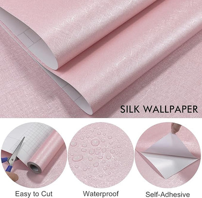 Pink Silk Wallpaper Embossed Peel and Stick Wallpaper A Set of 17.7 inch X 480 inch Textured Self-Adhesive Removable Contact Paper Waterproof Vinyl Roll for Bedroom Cabinet Furniture