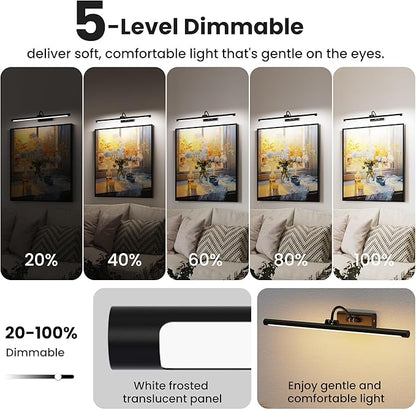 2 Pack Light for Pictures on Wall Black 8000mAh - 24" Cordless Battery Powered Wall Mount Sconce with Dimmable Remote for Oversized Artwork & Gallery