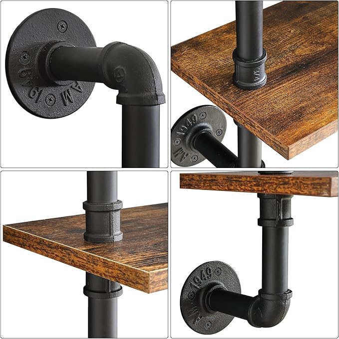 YMYNY Industrial Pipe Shelf Bracket, 4 Tiers Retro Wall Mounted Floating Shelf, Wood DIY Bookshelf, Storage Shelves for Living Room, Bedroom, Office, 24