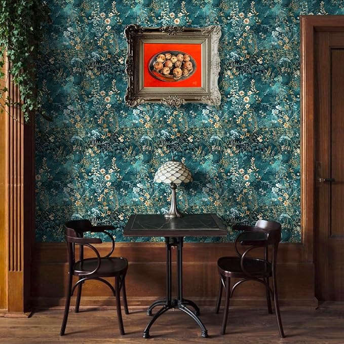 Floral Peel and Stick Wallpaper Green Flower Contact Paper 16.9inch x 196.8inch Botanical Self Adhesive Wallpaper for Bedroom Bathroom Vintage Decorative Cabinet Removable Paper Vinyl Roll