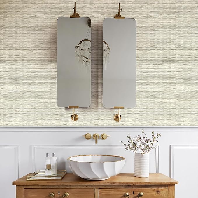 JiffDiff Grasscloth Wallpaper Peel and Stick,17.3"x472" Cream Grassweave Stick on Wallpaper Textured Self Adhesive Wallpaper Contact Paper