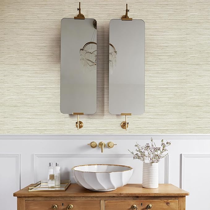 JiffDiff Grasscloth Wallpaper Peel and Stick Cream Grassweave Stick on Wallpaper Textured Self Adhesive Contact Paper 1181" x 17.3"