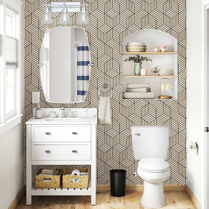 WENMER 17.71 Inchx 118 Inch Geometric Hexagon Wallpaper Contact Paper Peel and Stick Brown and Black Hexagon Removable Self Adhesive Wallpaper Vinyl Film Shelf Paper & Drawer Liner Roll for Home Use