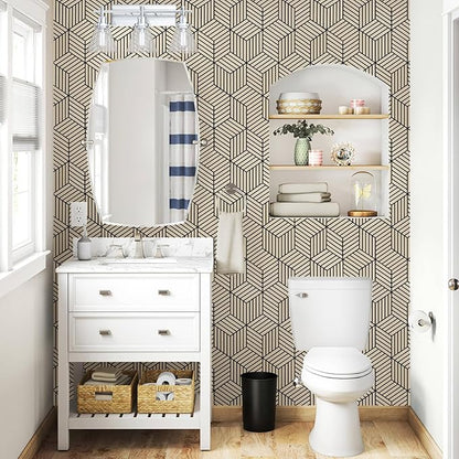 WENMER 17.71 Inch x 197 Inch Geometric Hexagon Wallpaper Contact Paper Peel and Stick Brown and Black Hexagon Removable Self Adhesive Wallpaper Vinyl Film Shelf Paper & Drawer Liner Roll for Home Use