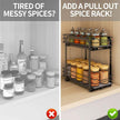 Spice Rack Organizer for Cabinet, 2 Tier Pull Out Spice Organizer for Cabinet Height Adjustable Heavy Duty Metal Basket for Inside Cabinets & Pantry Closet