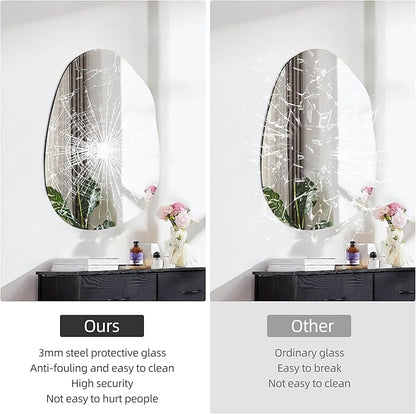 CULER Irregular Bathroom Wall Mirror,24 x 36 Inch Asymmetrical Frameless Vanity Modern Tempered Glass Mirror for Bedroom,Living Room,Entryway