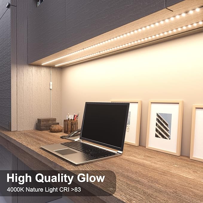 WOBANE LED Cabinet Lights,4 PCS 20inch LED Strip Lights Kit,Under Counter Lighting for Kitchen,Under Desk,Shelf,Display Case,Furniture, 120 LEDs,1200 Lumen,4000K Natural White