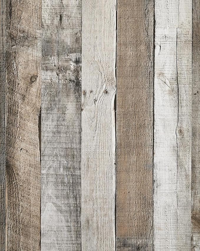 Yun-aeon Natural Wood-Grey Wood Contact Paper Peel and Stick Wallpaper 17.3"x 80"Self Adhesive Removable Vintage Faux Wood Wall Paper Plank Shelf Home Decoration Kitchen Counter Cover Use