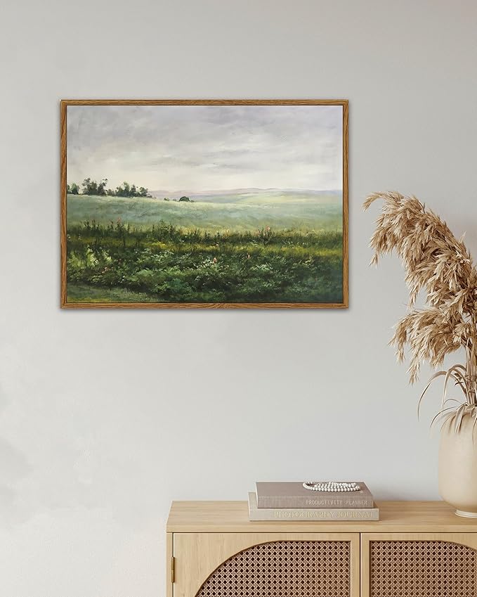 SHENIFY Landscape Framed Canvas Wall Art Vintage Classical The Vast Grassland Prints Hallway Bathroom Office Decor - 11x14in Natural Framed