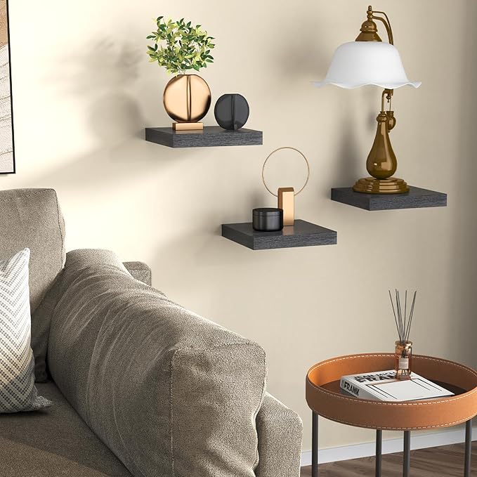 Fixwal Small Floating Shelves for Wall, 8 Inch Black Shelves Wall Mounted Shelf for Bathroom, Living Room, Bedroom, Kitchen Decor (Set of 3, 8x8)