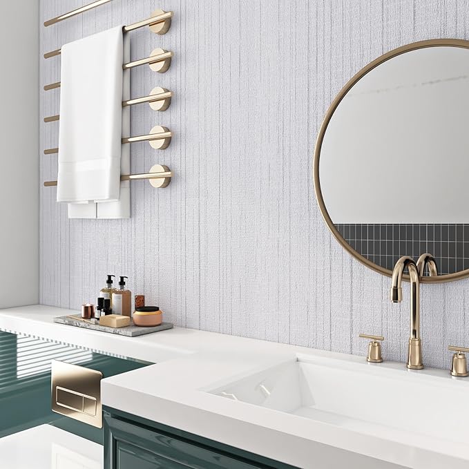 Livelynine 15.8x197 Peel and Stick Grasscloth Wallpaper White Textured Wall Paper for Bathroom Waterproof Grass Cloth Wallpaper Rolls for Walls Fabric Texture Contact Paper Self Adhesive Shelf Lining