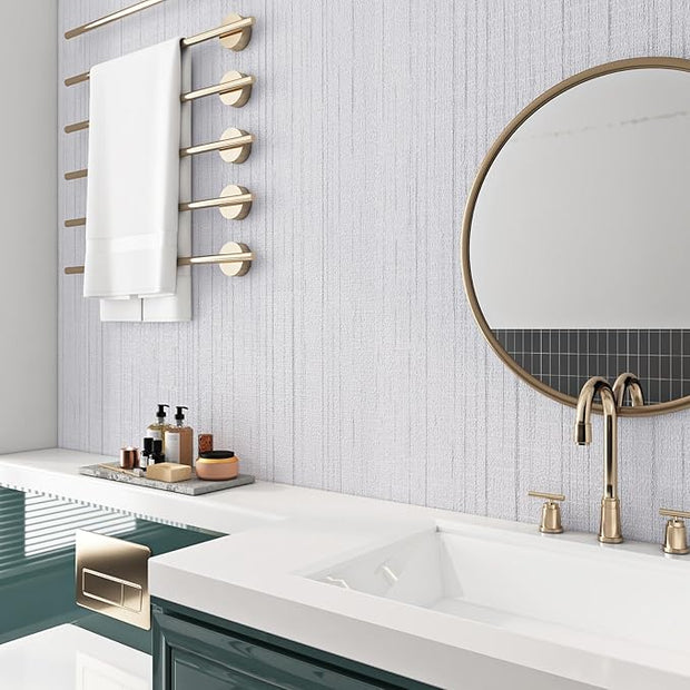 Livelynine 15.8x197 Peel and Stick Grasscloth Wallpaper White Textured Wall Paper for Bathroom Waterproof Grass Cloth Wallpaper Rolls for Walls Fabric Texture Contact Paper Self Adhesive Shelf Lining