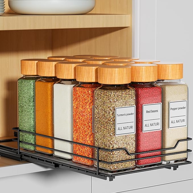 RCHYFEED Pull Out Spice Rack Organizer for Cabinet,Slide out Spice Organizer for Inside Cabinets,Heavy Duty Spice Organization for Kitchen and Pantry,Seasoning,Sauces(1-Tier,6.5