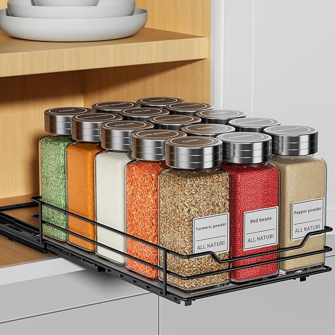 RCHYFEED Pull Out Spice Rack Organizer for Cabinet,Slide out Spice Organizer for Inside Cabinets,Heavy Duty Spice Organization for Kitchen and Pantry,Seasoning,Sauces(1-Tier,6.5