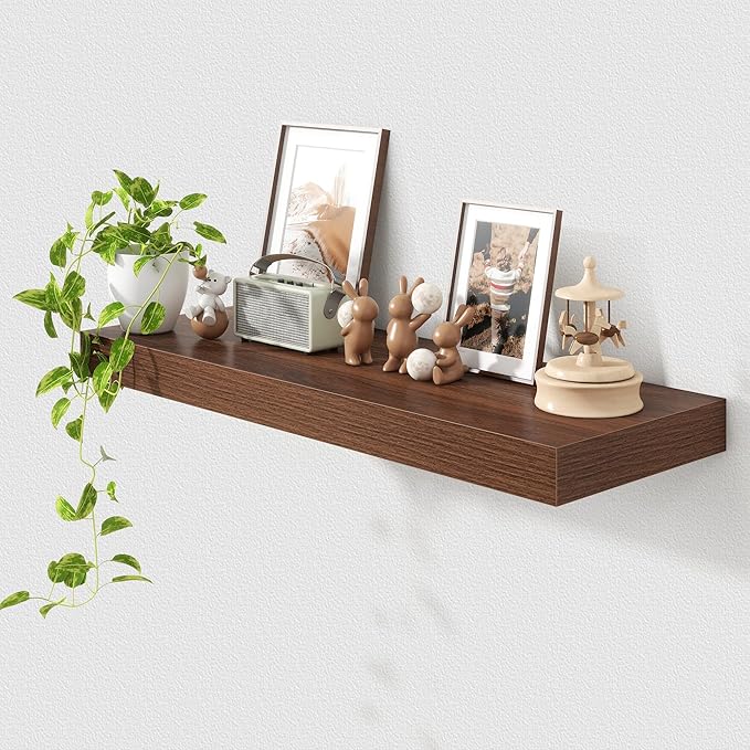 12 Inch Deep Floating Shelves | 36 Inch Walnut Floating Shelves | 36" W x 12" D Rustic Wood Shelves for Wall | Deep Walnut Shelves for Living Room Bathroom Laundry Room Kitchen