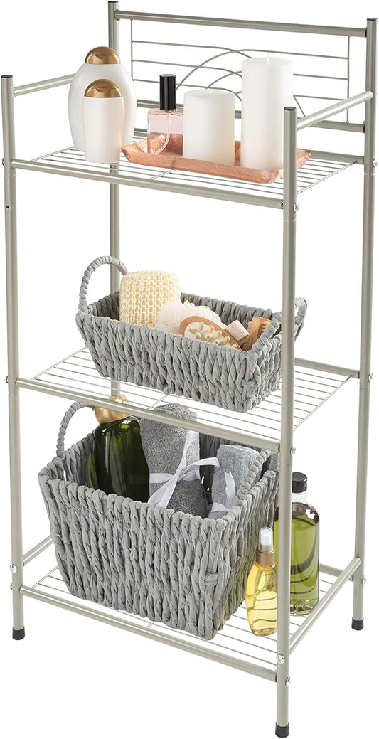 Bath Bliss Satin 3 Tier Storage Shelf Nickel | Dimensions: 17.3"x 10.6"x 35.8" | 3 Tier Storage | Free Standing | Rust Resistant | Satin