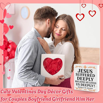 Valentines Desk Decor, Valentine's Day Home Office Table Sign for Wife Daughter from Dad Husband, Valentine Gifts Decorations for Porch Tiered Tray Shelf Party, Jesus Loves Us
