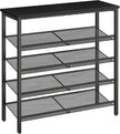 HOOBRO Shoe Rack for Entryway, 5-Tier Shoe Organizer with Adjustable Mesh Shelves, 12-16 Pairs of Shoes, Spacious Floor Mount, Metal, Industrial, Shoe Shelf for Closet, Black BB12XJ01