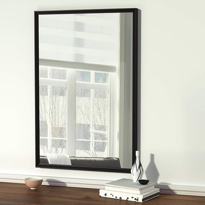 Amazon Basics Rectangular Wall Mount Mirror for Bedroom, Bathroom, Living Room, Entryway, 24" x 36", Peaked Trim, Black, Hangs Horizontally or Vertically