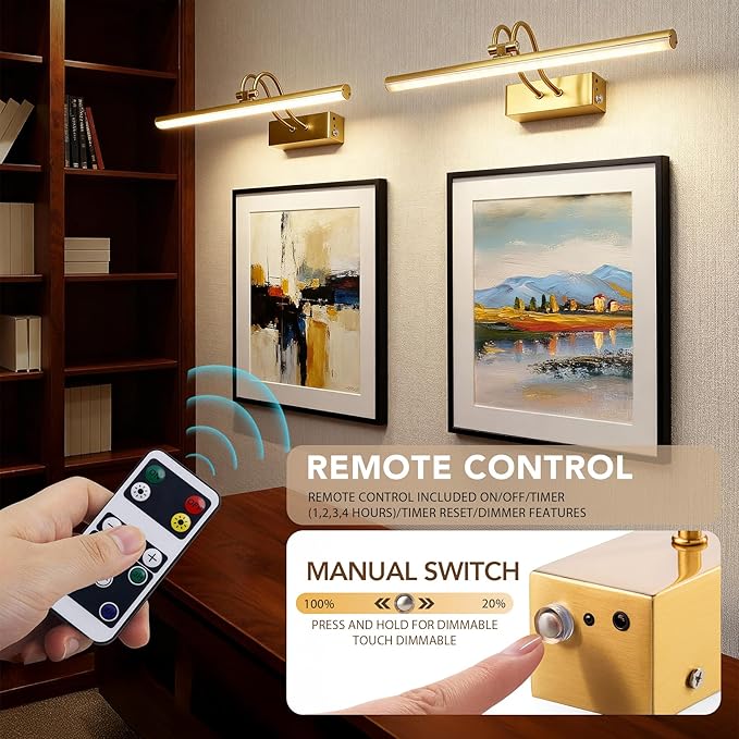 Picture Light,Picture Lights for Wall Cordless,2PK Picture Lights with Timer and Dimmable,13