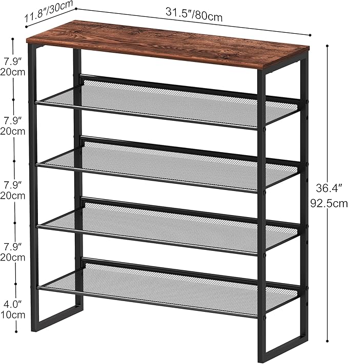 Shoe Rack - Sturdy Steel Shoe Organizer for Front Door Entrance Closet Entryway with Spacious Top - Industrial Style Strong Mesh Storage Shelves (5-Tier 11.8