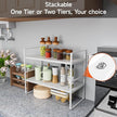 2Pack 16.5-27’’L Expandable Stackable Cabinet Shelves, Adjustable Spice Rack Cabinet Shelf Organizer for Kitchen, Countertop, Pantry and Cupboard, White