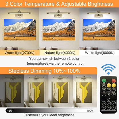 LED Picture Lights for Wall Rechargeable, Battery Operated Art Light for Paintings Wireless,15.7inch Antique Bronze Gallery Light for Artwork