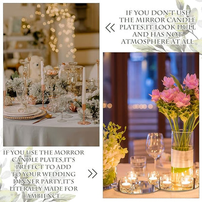 Weysat 12 Pcs Acrylic Round Mirrors Candle Plate Set for Table Centerpieces 5 Inch Non Glass Self Adhesive Mirror Wall Stickers for Home Wedding Table Wall Decor