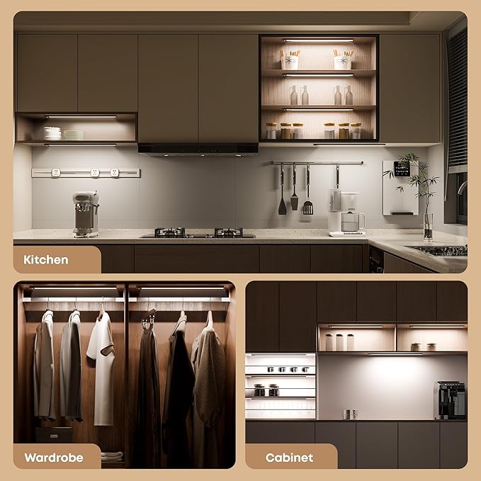 Under Cabinet Lighting Wireless, 2 Pack 8.3 inch 1500mAh 6500K Dimmable Motion Sensor Light Indoor, Rechargeable LED Under Counter Lights for Kitchen, Shelf, Stairs, Closet