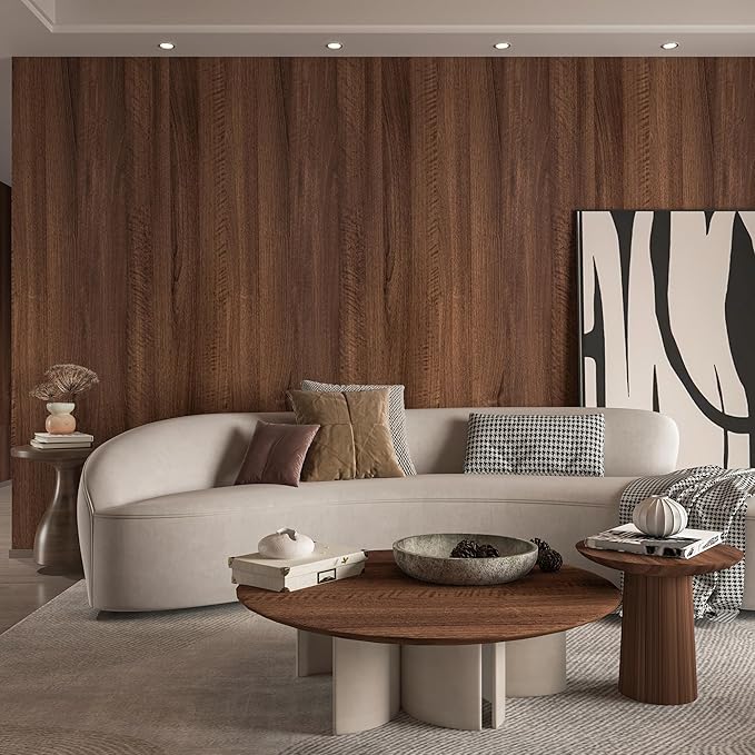 Large Walnut Wood Wallpaper Peel and Stick Wood Grain Contact Paper 48x591 inch Removeble Self-Adhesive Wooden Look Vinyl Wall Paper Thick Bubble-Free Design for Bedroom Kitchen Wall Covering