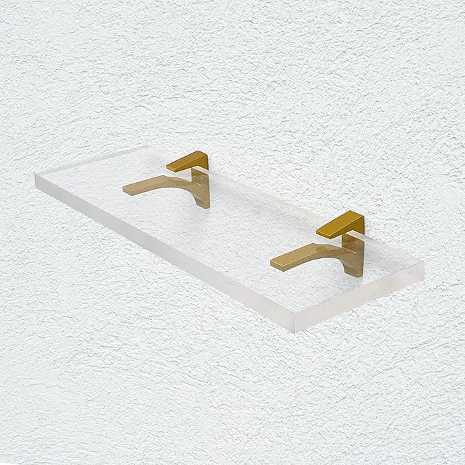 Clear Acrylic Shelves for Wall Storage, 6" W X 36" L, 3/4" Thick Wall Mounted Floating Shelves for Bedroom, Living Room, Bathroom, Kitchen -‎Easy Installation with Screws and Brass Finish Brackets
