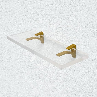 Clear Acrylic Shelves for Wall Storage, 6" W X 30" L, 3/4" Thick Floating Shelves for Wall, Bedroom, Living Room, Bathroom, Kitchen -‎Easy Installation with Screws and Brass Finish Brackets