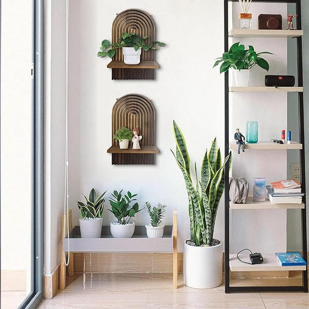 LIYAOLI Boho Shelves Bohemian Decorative,Vintage Wall Shelf Boho Chic Wall Decor for Living Room 2 Pieces 15 x 8.6 Inch Wooden Vintage Shelf Decor Hanging Shelves for Wall Mounted Candle Holder