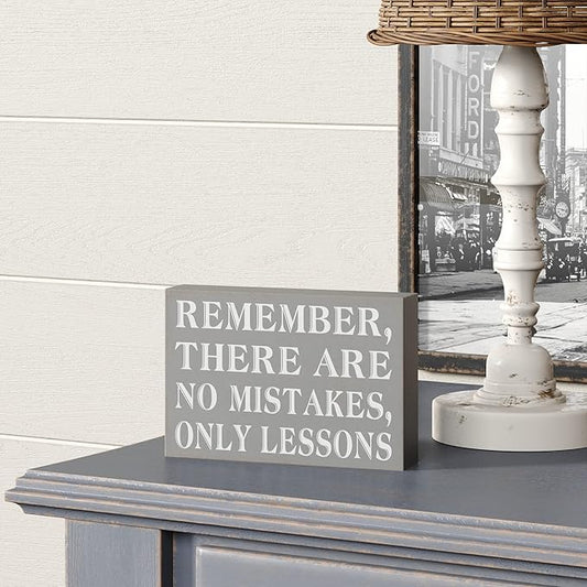 Barnyard Designs Wooden Box Sign Motivational Desk Decor, Inspirational Office Desk Decorations for Women Office Bathroom Shelf Décor (No Mistakes)