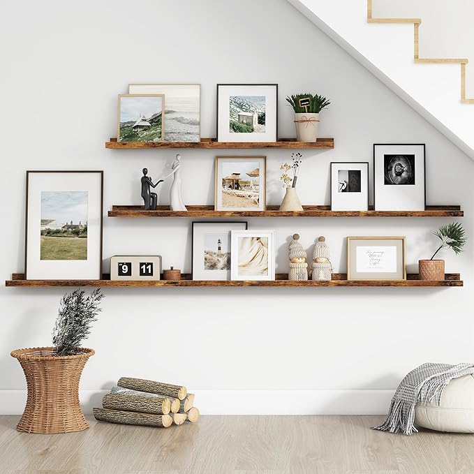 Floating Picture Ledge Shelves for Wall Set of 4, 72 Inch Wall Shelves with Lip Long Large Nursery Book Shelf for Toys Storage Kids Bookshelf Wall Mounted Living Room Bedroom Decor Frames
