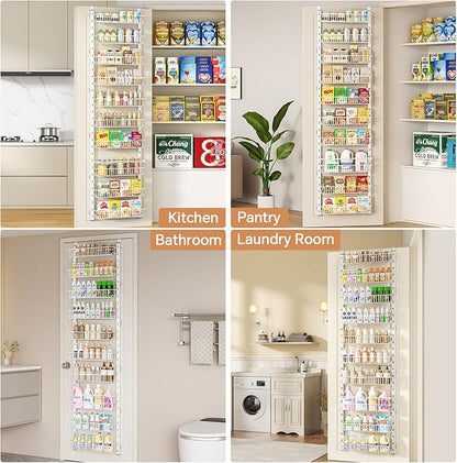 MIAOLI Over the Door Pantry Organizer, 10-Tier Adjustable Spice Rack Cabinet Door Shelves, Hanging Seasoning Organizer for Kitchen Bathroom, Laundry Room Organization, White