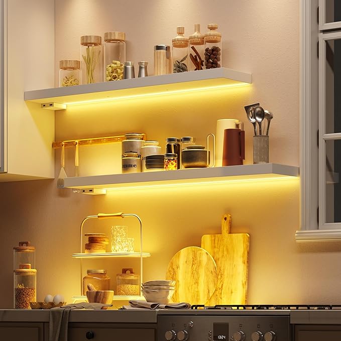 BAMEOS Floating Shelves with LED Lights, 31